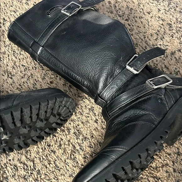 Black Leather Buckle Boots